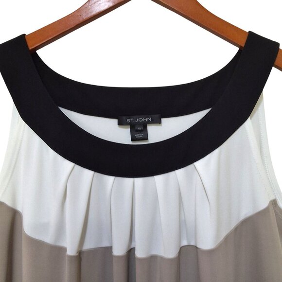 St. John Womens Sleeveless Colorblock Knit Top Bateau Neck Neutral - Size 10 - Picture 4 of 10